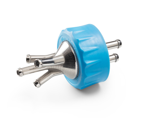 DURAN Låg GL45, PP, cyan, 4-port (SS)