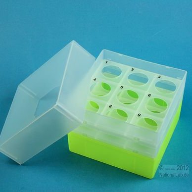 Freezer box PP 3 x 3 holes max Ø: 30 mm tube. H: 125/128 mm neon yellow