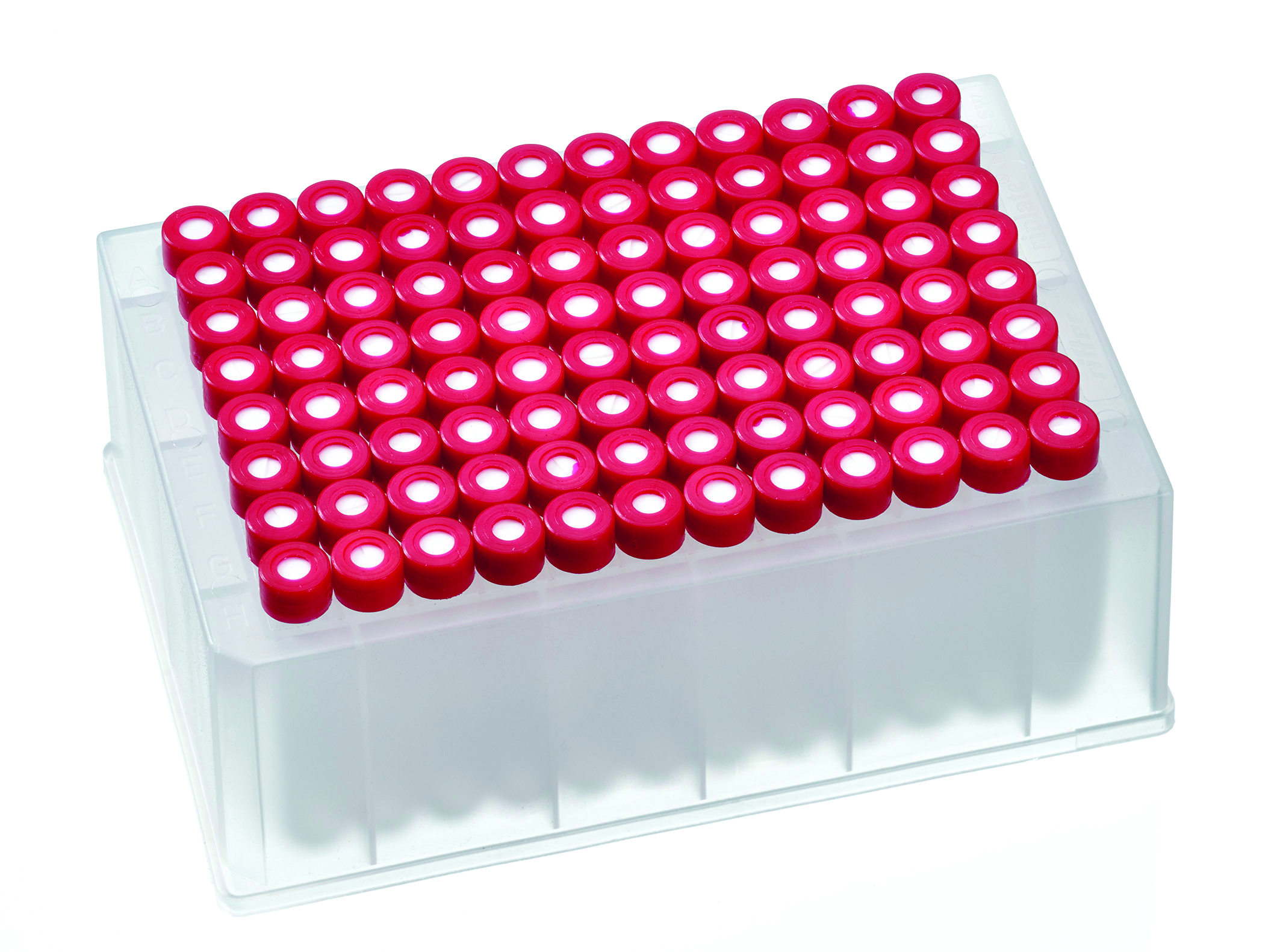 Plade 96-pos rund, R, inds. 1,2 ml PE/Glas snaplåg