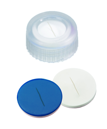 Skruelåg 9mm m/hul, trp., sil/PTFE m/slids, 100stk