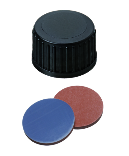 Screw cap 18 mm wo/hole, butyl/PTFE, 100 pcs