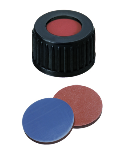 Skruelåg 18mm, sort, m/hul, butyl/PTFE, 100stk