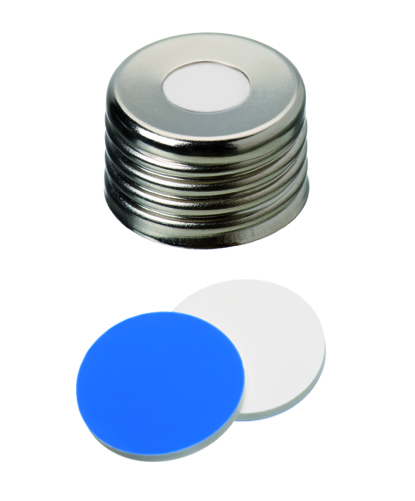 Skruelåg 18 mm m/hul, sil/ PTFE, magn.,100 stk