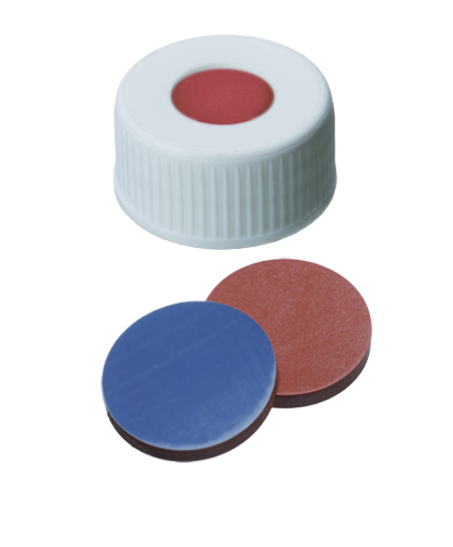 Skruelåg 24 mm m/hul, hvid, butyl/PTFE, 100stk