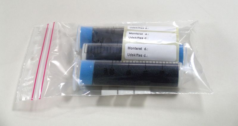 Kulfilter til reservoirflaske, m. label, 3 stk