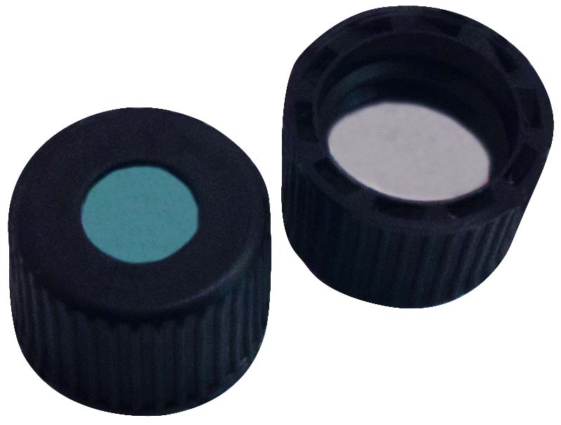 Skruelåg 8mm, sort, m/hul, Sil/PTFE, 1,3mm, 100stk