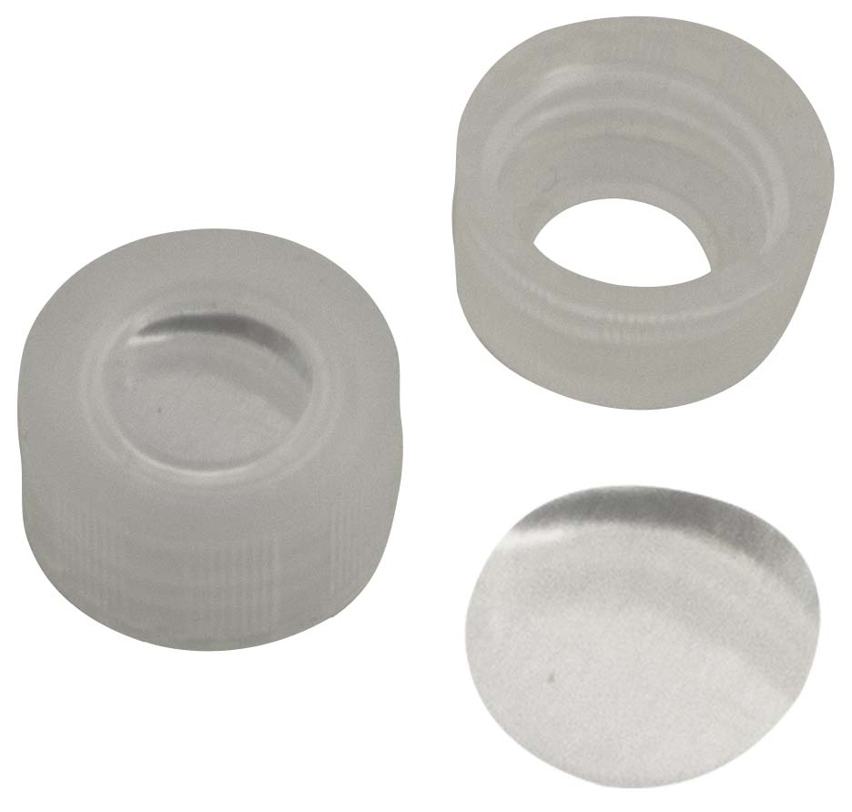 Skruelåg 9mm, trsp, m/hul, Alu/OR, 0,06mm, 100stk