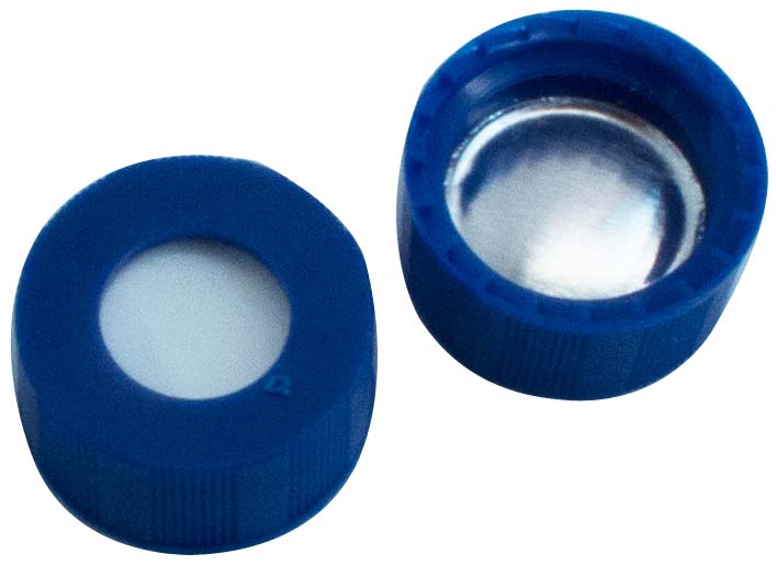 Skruelåg 9mm, blå, m/hul, Sil/Alu, 1,0mm, 100stk