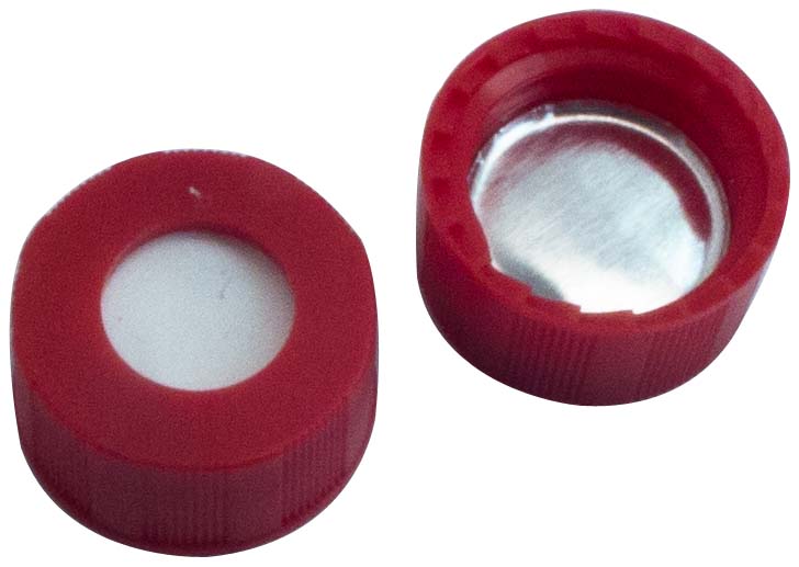 Skruelåg 9mm, rød, m/hul, Sil/Alu, 1,0mm, 100stk