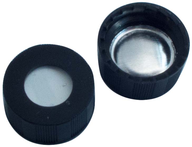 Skruelåg 9mm, sort, m/hul, Sil/Alu, 1,0mm, 100stk