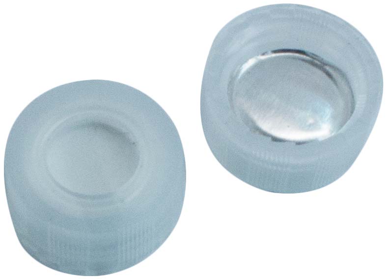 Skruelåg 9mm, trsp, m/hul, Sil/Alu, 1,0mm, 100stk