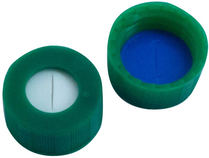 Skruelåg 9mm, grøn, m/hul, Sil/PTFE, slids, 100stk