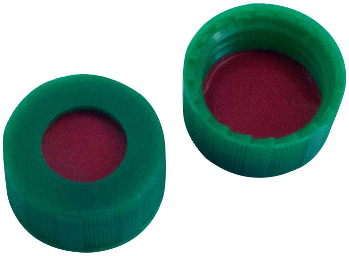 Skruelåg 9mm, grøn, m/hul, PTFE/S/PTFE, 100stk