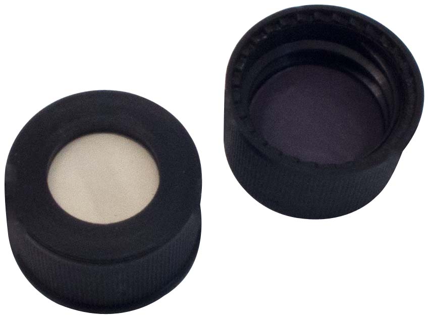 Skruelåg 13mm, sort, m/hul, B/PTFE, 1,3mm, 100stk