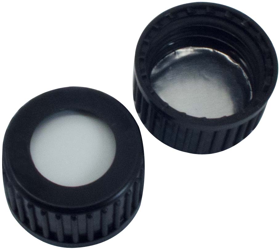 Skruelåg 18mm, sort, m/hul, Sil/Alu, 1,3mm, 100stk