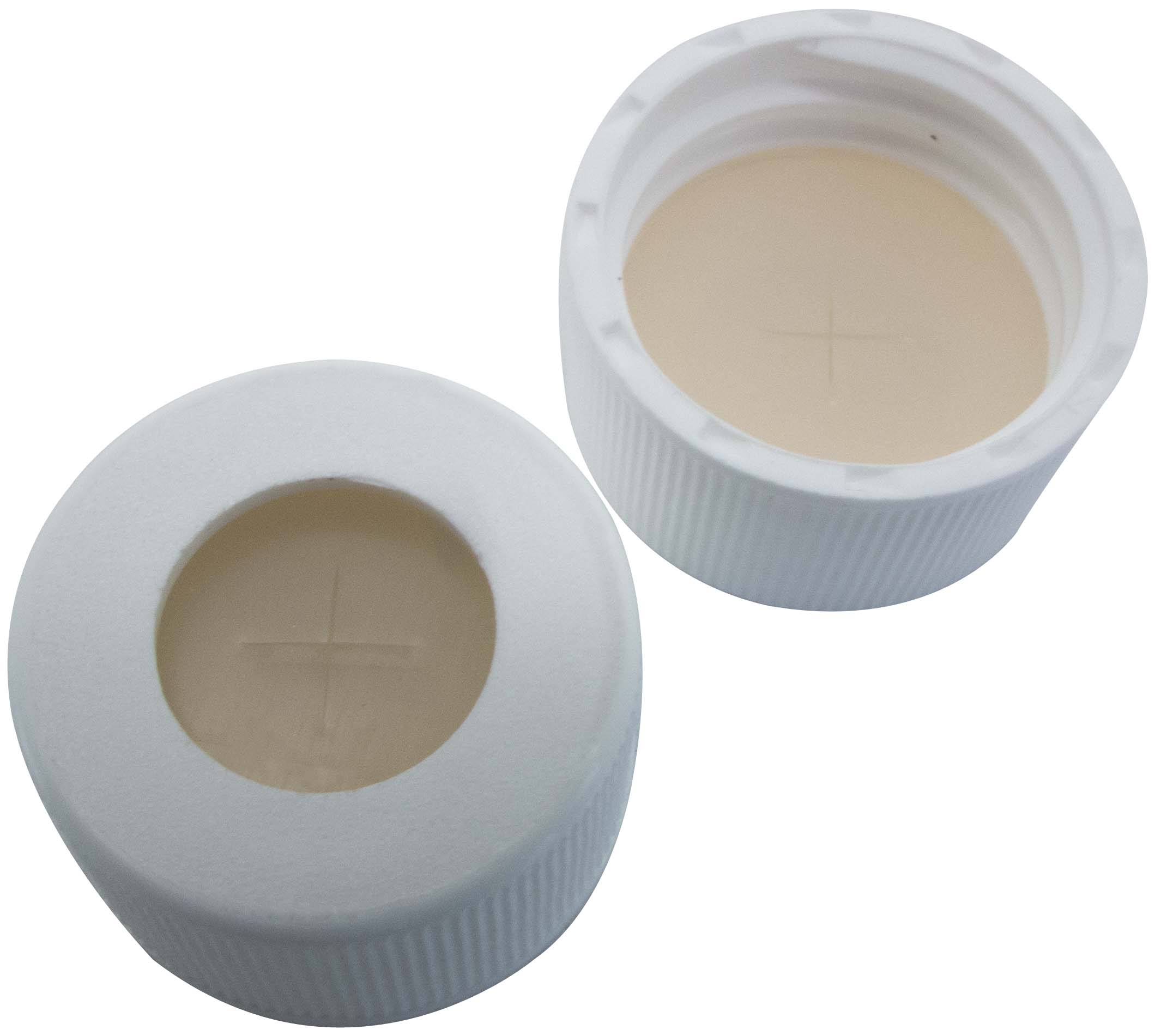 Skruelåg 24mm, hvid, m/hul, Sil/PTFE, X-sl, 100stk