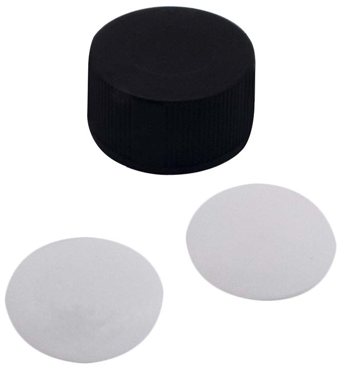 Skruelåg 9mm, blå, u/hul, PTFE, 100stk