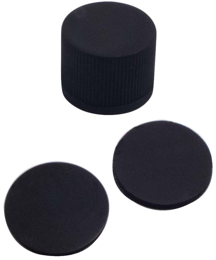 Skruelåg 15mm, sort, u/hul, Viton, 1,0mm, 100stk