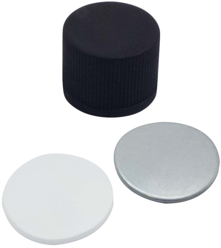 Skruelåg 15mm, sort, u/hul, Sil/Alu, 1,3mm, 100stk