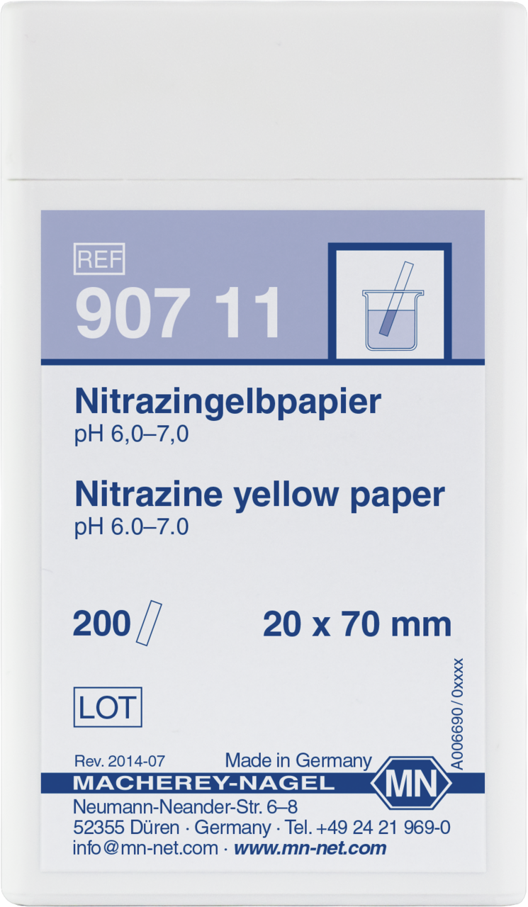 Nitrazine gul papir test strips, 20x70 mm, 200 stk