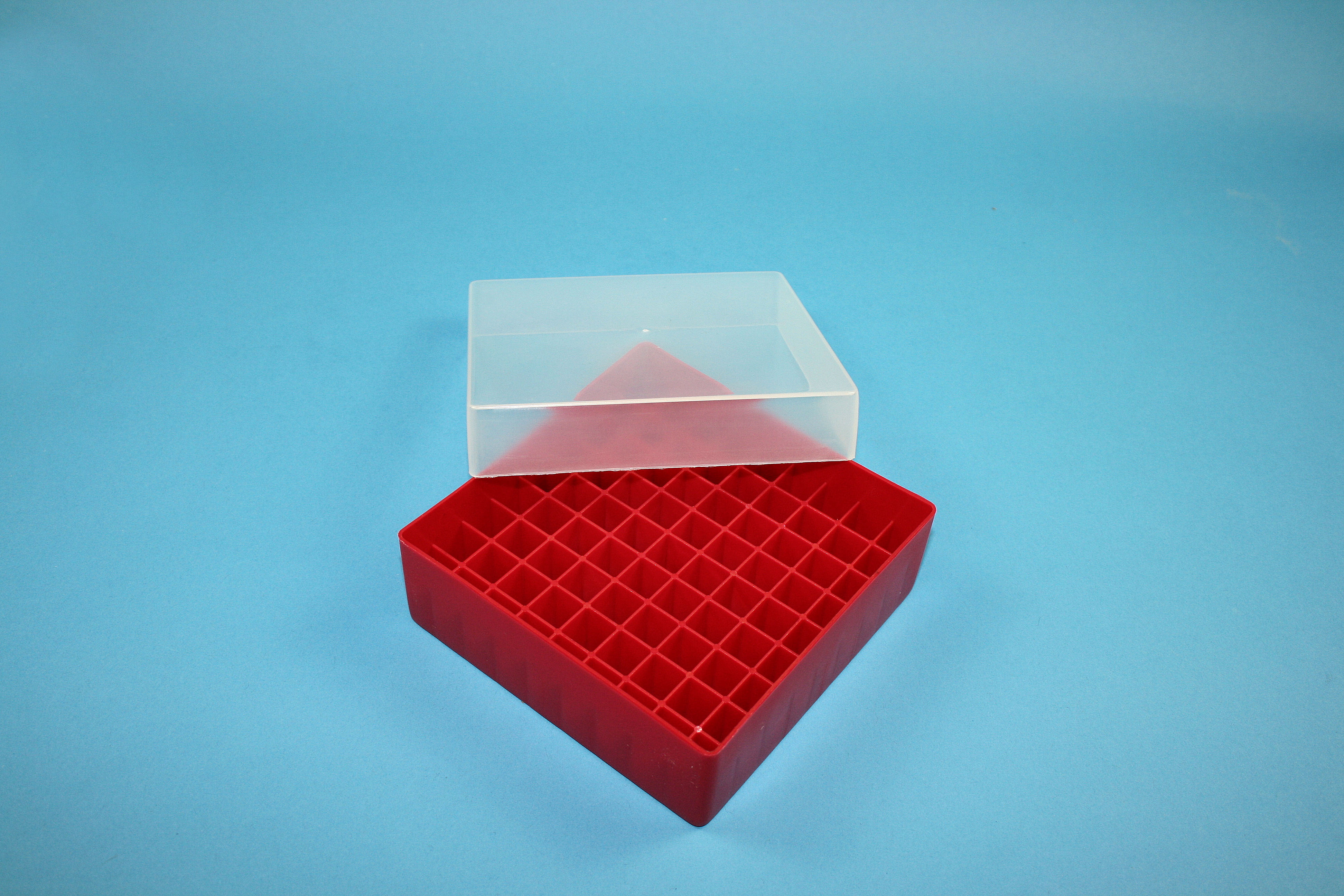 Cryo box, 130x130x45mm 81 holes Ø 12,5mm, red
