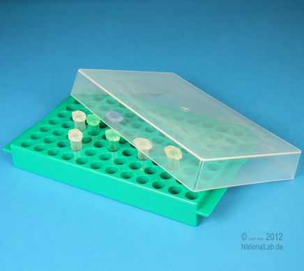 Stativ, mikrorør, m. låg, 8x12 pos., PP, grøn