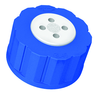 Låg, serie T, GL45, 4 x luer, checkventil/filter