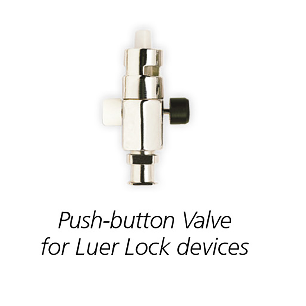 Sprøjteventil, push-button, med luer lock/luer tip