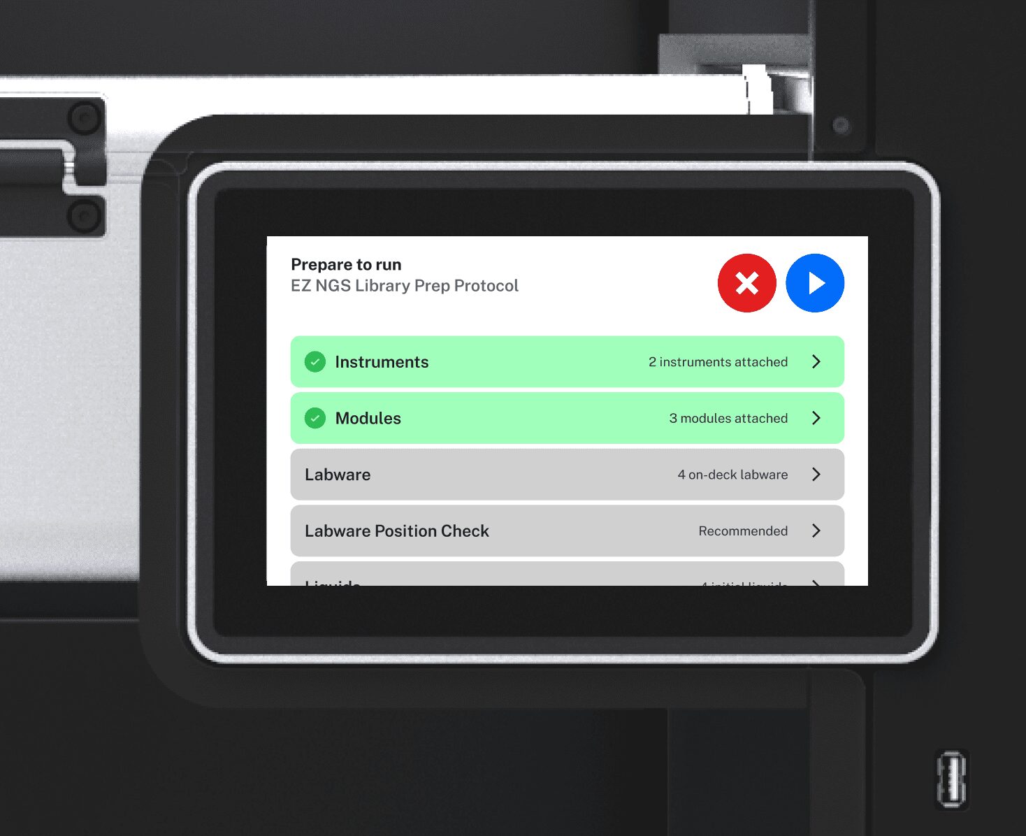 Touchscreen for easy protocol setup